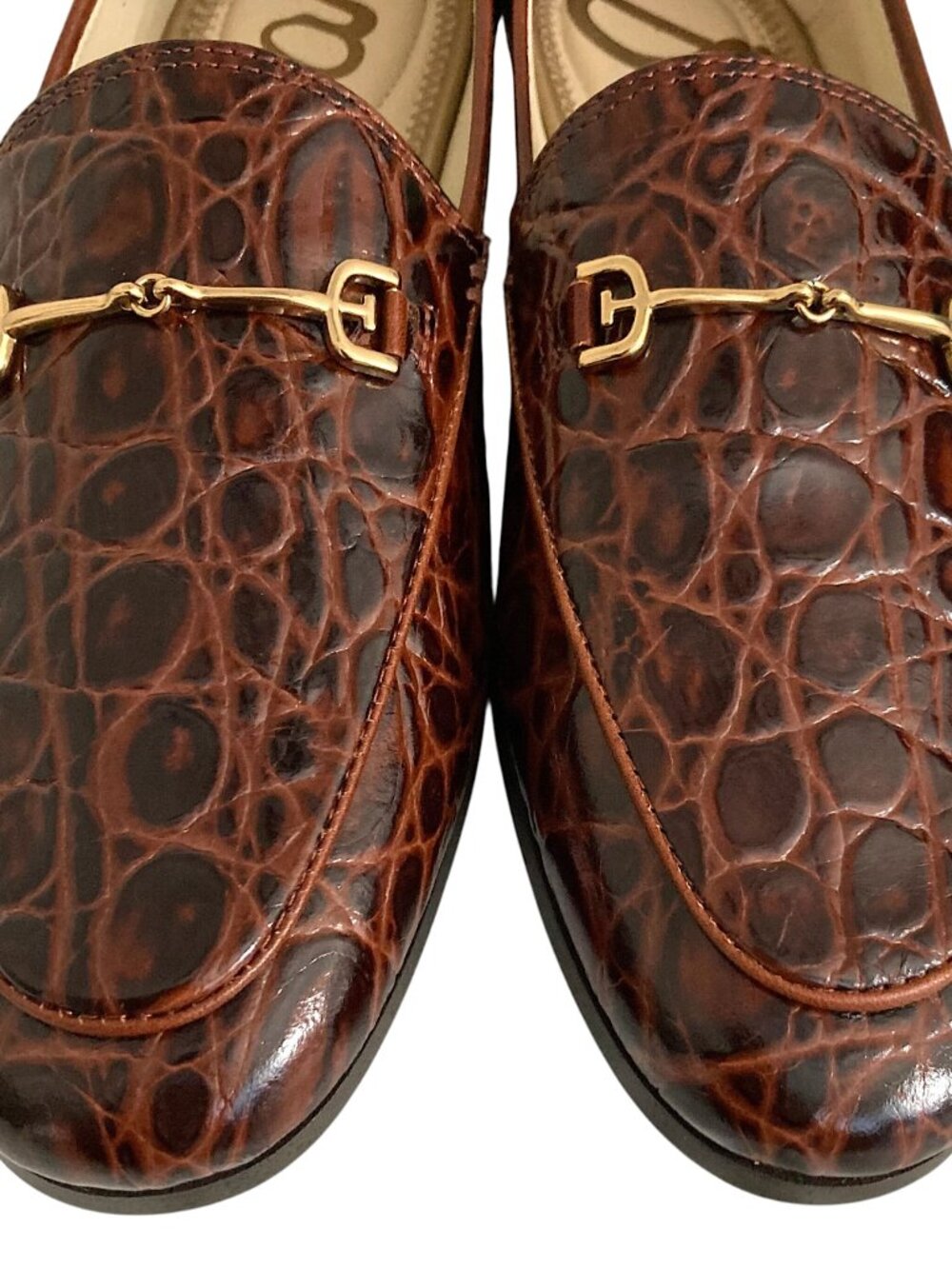 NEW Sam Edelman Loraine Croc-Effect Horsebit Slip On Loafers Size 7.5 M Brown - Picture 2 of 10